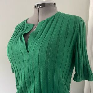 NWT BR Banana Republic Green Ribbed Knit Top Silk Cashmere - M